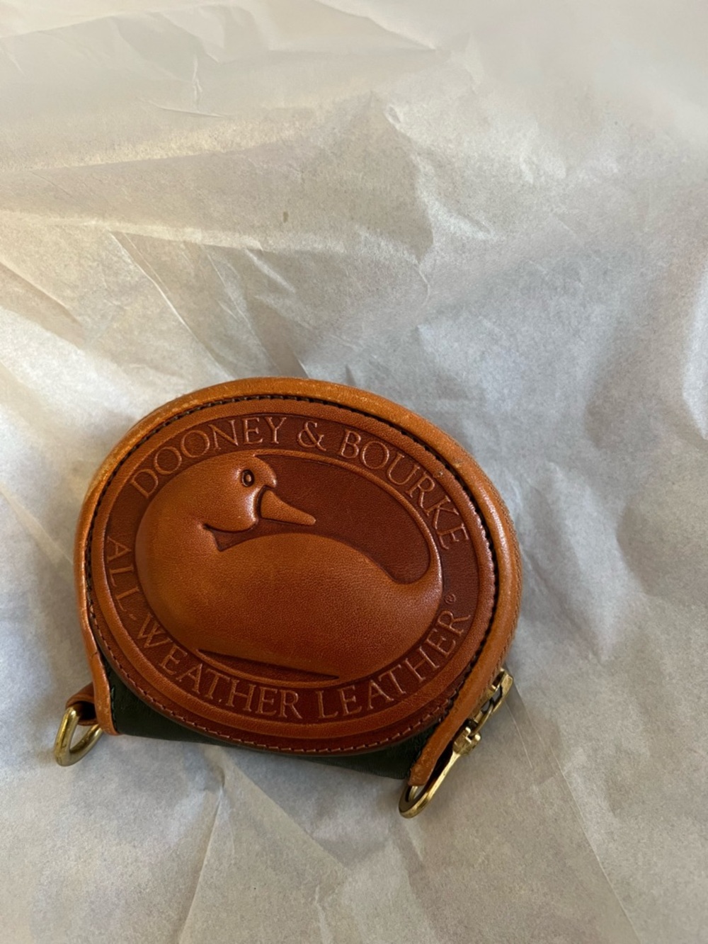 Dooney & Bourke Brown Leather All-Weather Coin Pouch with Embossed Duck Logo